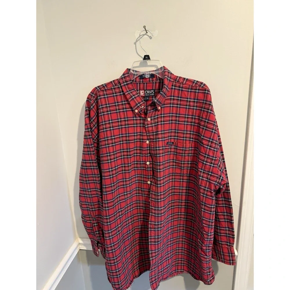 Vintage 90's CHAPS Ralph Lauren Shirt Mens XXL Plaid Long Sleeve Red Button Down - Picture 8 of 8